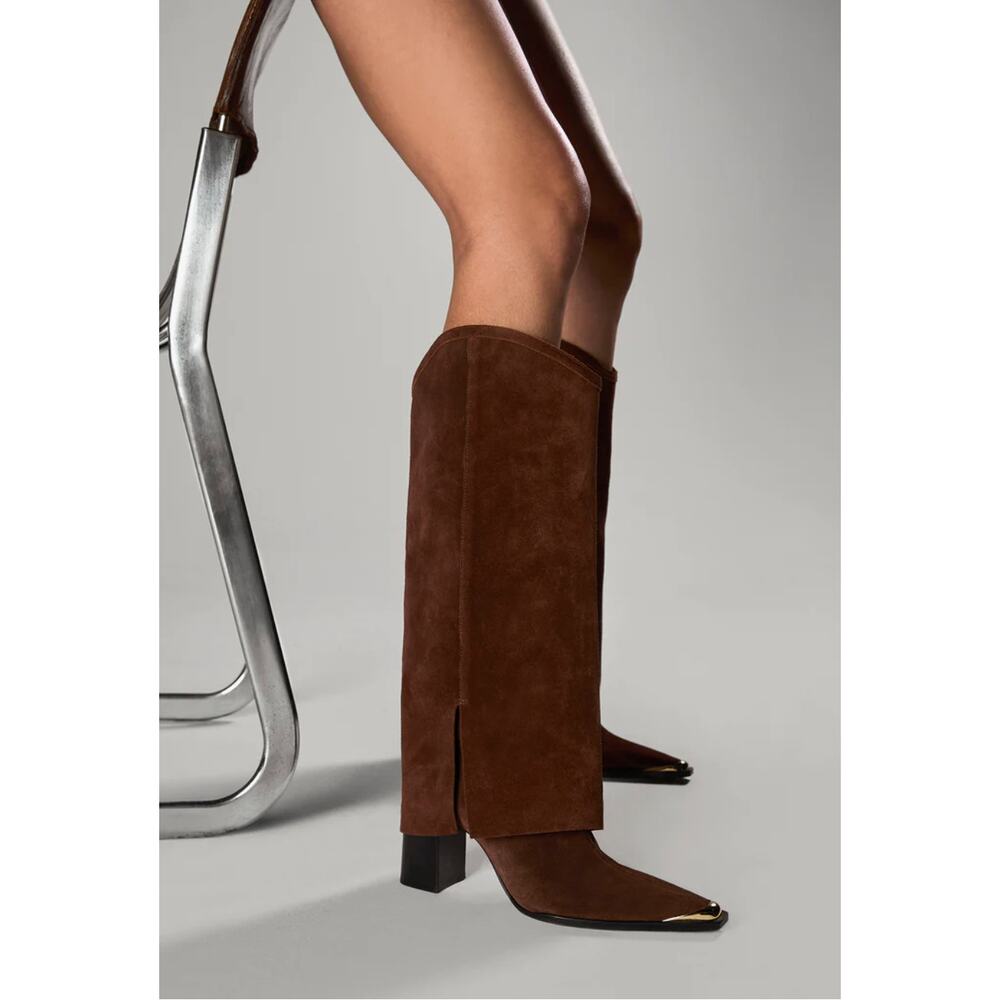 SCHUTZ Womens Raffaela Up Cloak Knee High Boots US 9 M Root Brown Suede NWOB - Picture 2 of 14